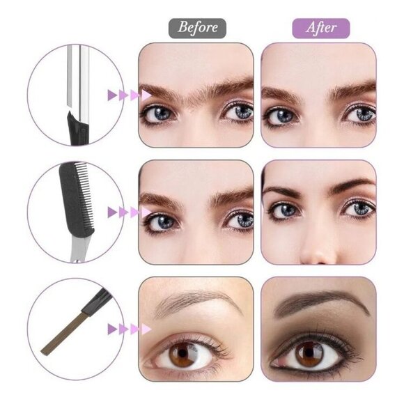 Professional Eyebrow Shaping Kit 8-Pc Set w Pink Leather Bag, Razor, Scissors - Picture 5 of 7